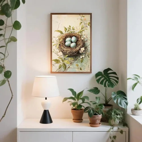 Vista 5 de Arte de pared natural con estampado de animales y huevos de pájaro, acuarela, impresiones de flores silvestres, póster botánico de acuarela, cuadro