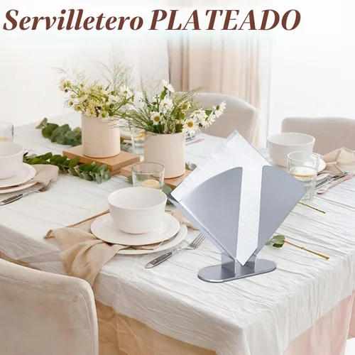 Vista 4 de Servilletero de plata, soporte de Servilleta de acero inoxidable