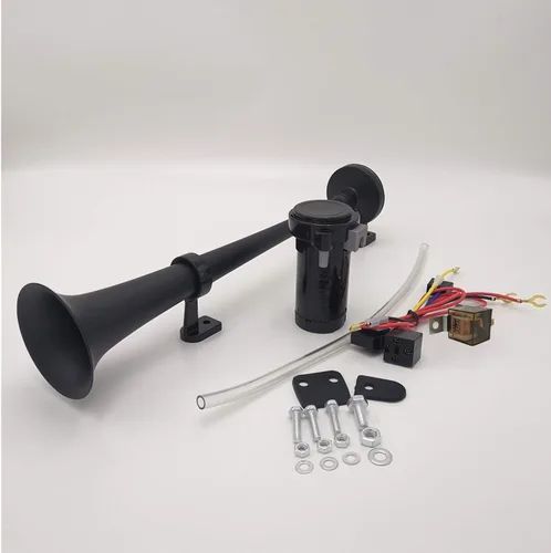 Vista 9 de Bocina de aire de 12 V 150 DB Bocina de coche 17.7 in Altavoz de coche Negro Cromo Zinc Trompeta simple Bocina súper fuerte con bomba de aire Bocina
