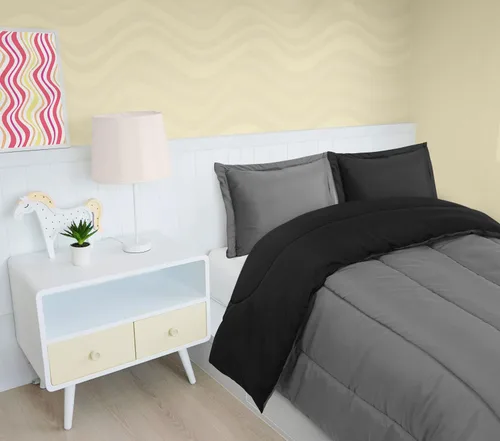 Vista 5 de Utopia Bedding - Juego de edredón reversible para todas las estaciones en negro y gris con 2 fundas de almohada, juego de ropa de cama de microfibra