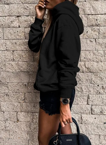Vista 2 de Shewin - Sudadera con capucha para mujer, manga larga, informal, unicolor, ligera, holgada, con bolsillo