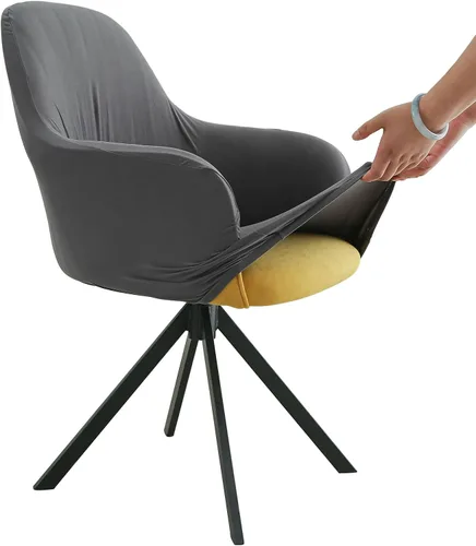 Vista 17 de Iauddy Funda de Silla Giratoria de Acento para Comedor para Oficina, Funda Elástica para Silla de Escritorio de Oficina de Respaldo Medio Protector
