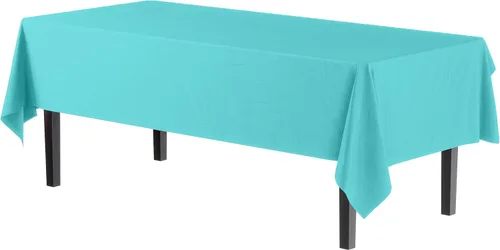 Vista 2 de Party Solids Mantel rectangular de plástico color azul aguamarina, 54 x 108 pulgadas, paquete de 24
