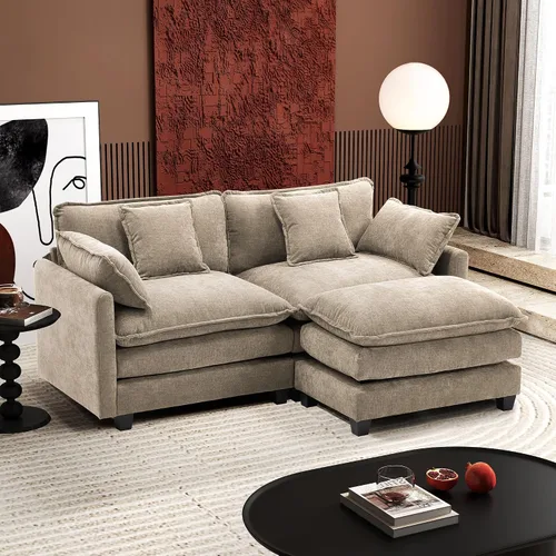 Vista 52 de Ihanherry - Sofá de nube de 3 plazas en L, modular, de asiento profundo, para sala de estar, cómodo cojín de asiento tapizado de doble capa, tela