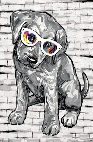 Vista 9 de Trends International PD Moreno - Póster de pared con gafas para perro, 14.725 x 22.375 pulgadas, versión enmarcada de madera de granero
