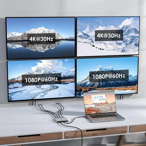 Vista 2 de WAVLINK Divisor HDMI de 4 puertos, adaptador USB C a Quad Monitor 4K