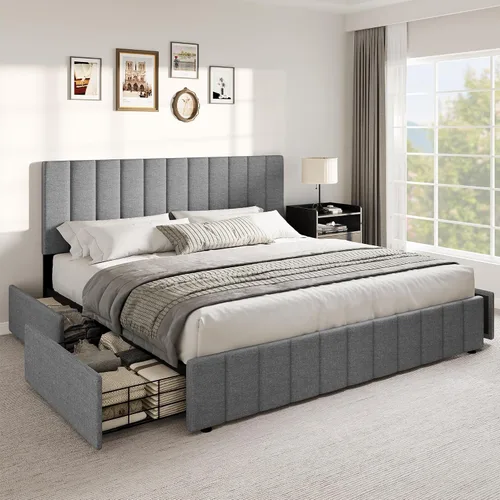 Vista 8 de [Usado] YITAHOME Base de cama tamaño King, cama de nube suave con estribo, esquinas Beige