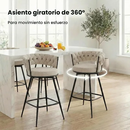Vista 3 de Juego de 2 taburetes de bar tapizados para encimera de cocina, color beige