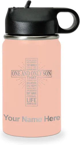 Vista 45 de LaserGram Botella de agua personalizada, versículo bíblico John 3-16, acero inoxidable de doble pared aislada al vacío con popote superior, regalo