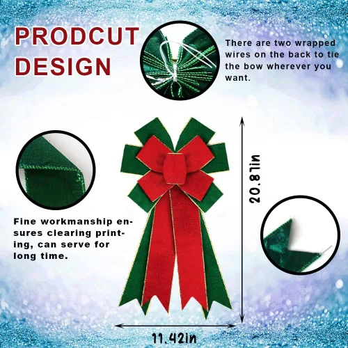 Vista 2 de Lazos grandes de Navidad para corona, lazo de corona de terciopelo rojo y verde, lazos verdes de Navidad para puerta principal, adorno de arpillera