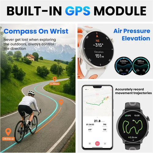 Vista 3 de Reloj inteligente para hombres y mujeres GPS, 1.43 pulgadas AMOLED Smartwatch con brújula/barómetro/altímetro 100+ rastreador de fitness deportivo