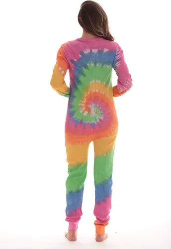 Vista 3 de #followme Womens Henley Thermal Onesie Buffalo Plaid and Tie Dye