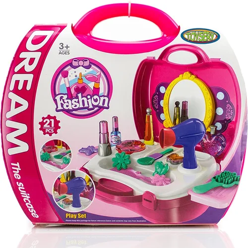 Vista 4 de Toysery Kit de maquillaje de 21 piezas para niñas, kit de maquillaje de tocador para niños con estuche de salón de belleza, ligero y portátil, juego