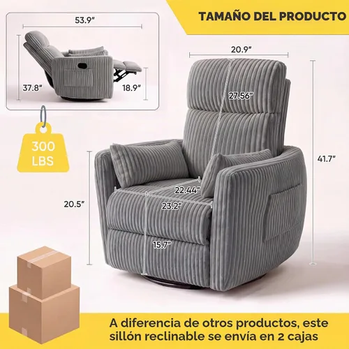 Vista 2 de Flamaker Silla reclinable giratoria, silla mecedora para cuarto de bebé Gris
