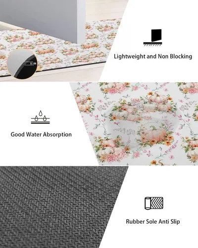 Vista 3 de Tapete de baño de Acción de Gracias, antideslizante, de secado rápido y absorbente, tierra de diatomeas, fregadero, dormitorio, cocina, lavable