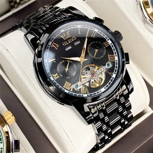 Vista 8 de OLEVS Reloj automático para hombre, cuerda automática, mecánica, de lujo, de acero inoxidable, multicalendario, impermeable, luminoso, reloj