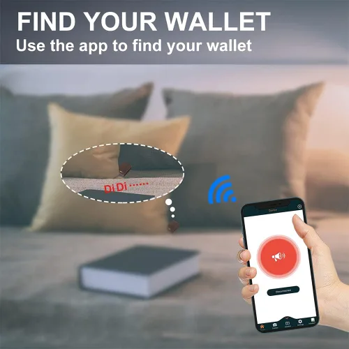 Vista 3 de Billetera inteligente Bluetooth para hombres, tarjetero de cuero para hombre, billetera de cuero con bolsillo para identificación y ventana