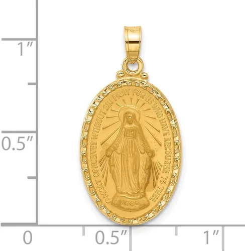 Vista 4 de Diamond2Deal Colgante ovalado de oro amarillo de 14 quilates y medalla milagrosa pulida, joyería fina para mujer, Metal