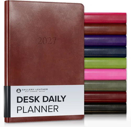 Vista 9 de Gallery Leather Agenda diaria 2027 Acadia páginas doradas y negras Agenda y cuaderno diario elegantemente encuadernado con elegantes bordes