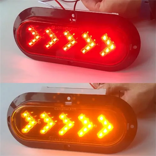 Vista 3 de 2 luces traseras para remolque, flecha secuencial, parada de freno, luces LED de circulación diurna, 25 LED, 6 pulgadas, ovaladas, luz de señal