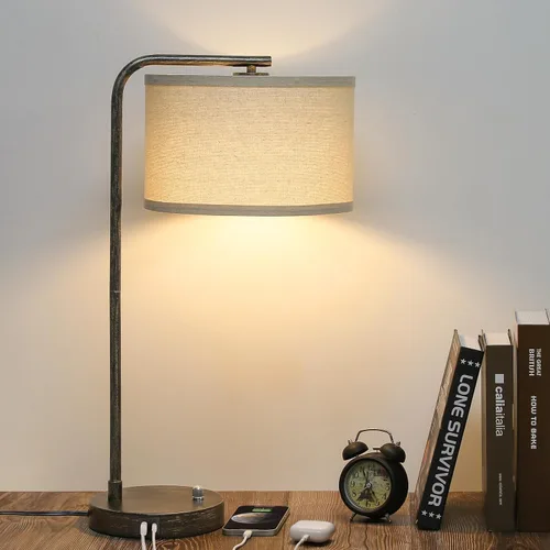 Vista 13 de Juego de 2 lámparas de mesa, lámpara de mesita de noche completamente regulable con puertos de carga USB C+A, lámparas modernas de noche