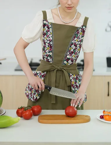 Vista 7 de Pinknoke Delantales de cocina para mujer con bolsillos, lindo delantal vintage de chef, delantal pinafore para jardinería, cocina, horneado, pintura