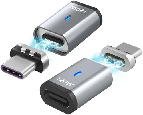 Vista 10 de Adaptador magnético USB C Ángel derecho + USB magnético tipo C recto 5 pines, compatible con PD 120 W carga rápida, transferencia de datos de 480