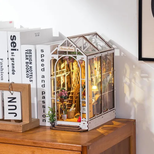 Vista 3 de ROBOTIME Kit de Rincón de Libros – Kit de Casa en Miniatura para Bricolaje, Rompecabezas de Madera 3D Booknook, Decoración de Inserción