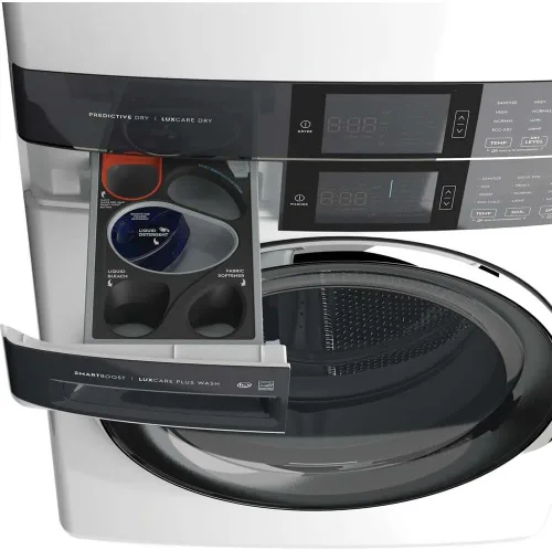 Vista 2 de Electrolux Torre de Lavandería con Lavadora Apilada de 4.5 pies cúbicos y Secadora Eléctrica de 8.0 pies cúbicos en Blanco con SmartBoost Premixing