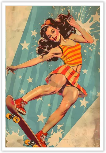 Vista 12 de Póster vintage de la niña piloto sexy de los años 50, arte de pared, arte retro de mediados de siglo, nostalgia estética, impresiones estéticas