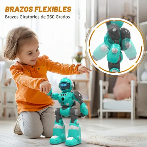 Vista 7 de STEMTRON - Juguetes de robots para niños, robot programable de control remoto con función de grabación de voz mágica, detección inteligente de Azul
