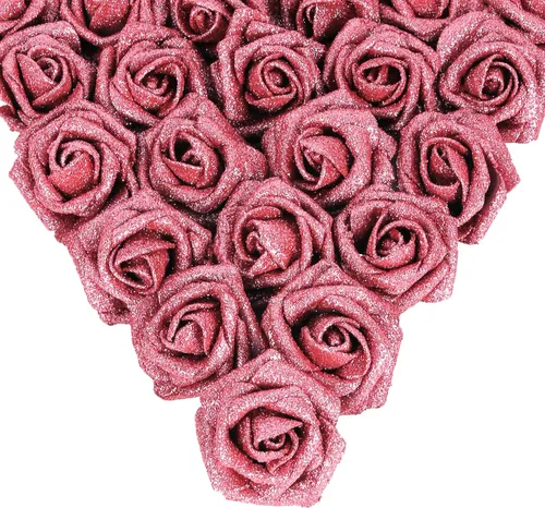 Vista 24 de IPOPU Rosas Negras con Purpurina, 50 PIEZAS Rosas Falsas con Purpurina Flores para Manualidades DIY Ramo de Boda Decoración de Casa y Fiesta (Negro)