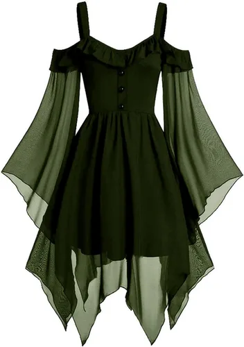 Vista 6 de Disfraz de feria renacentista para mujer, vestido sexy con hombros descubiertos, vestido gótico de Halloween, vestido de bruja para cosplay