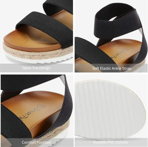 Vista 4 de Dream Pars - Sandalias de cuña con plataforma plana para mujer, puntera abierta, correa al tobillo