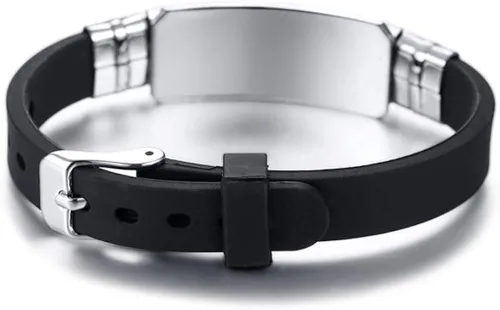 Vista 4 de Free Engraving Unisex Silicone and Stainless Steel Medical Alert ID Bracelets, Adjustable