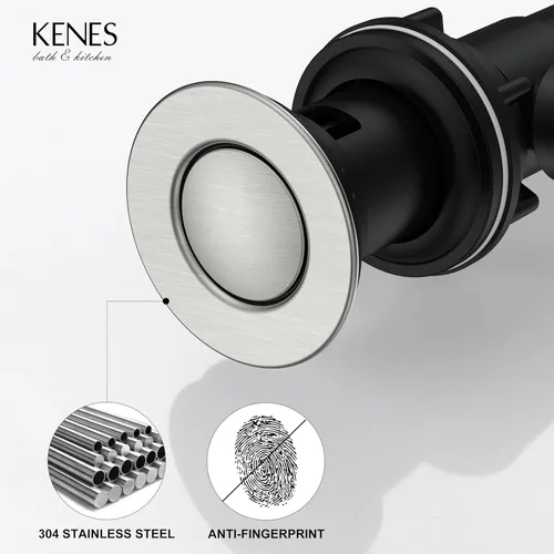 Vista 8 de KENES Conjunto de tapón de drenaje para lavabo de baño con varilla de elevación, drenaje de lavabo de níquel cepillado con desbordamiento, conjunto