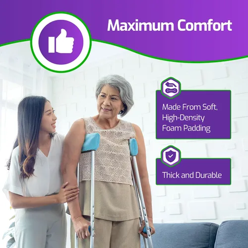 Vista 3 de Acolchado de muletas prémium para muletas – Cojines de muleta para debajo del brazo – Almohadillas azules – Se adapta a muletas estándar