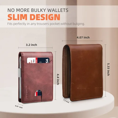 Vista 37 de RUNBOX - Carteras delgadas para hombre, cartera de piel con pinza para el dinero, cartera de bolsillo frontal con bloqueo RFID, tarjetero