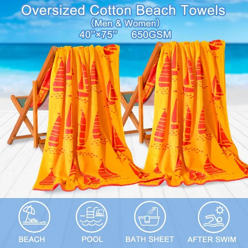Vista 2 de VOOVA & MOVAS 2 toallas de playa grandes de algodón grueso – 40 x 75 pulgadas 650GSM, jacquard, toallas de piscina para hombres y mujeres – Sábanas