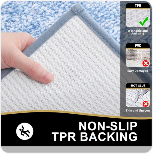 Vista 7 de OLANLY Alfombra de baño e inodoro en forma de U, tamaño de alfombra de baño 30 x 20 pulgadas y alfombra de inodoro de 24 x 20 pulgadas, color azul