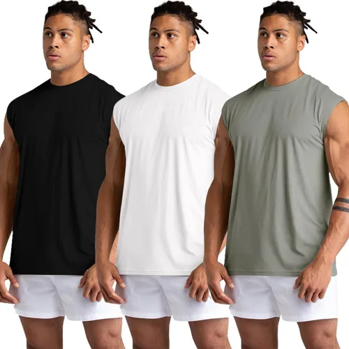 Vista 3 de Holure Paquete de 1 o 3 o 5 camisetas sin mangas para hombre, camisetas sin mangas de entrenamiento, camisetas atléticas para entrenamiento