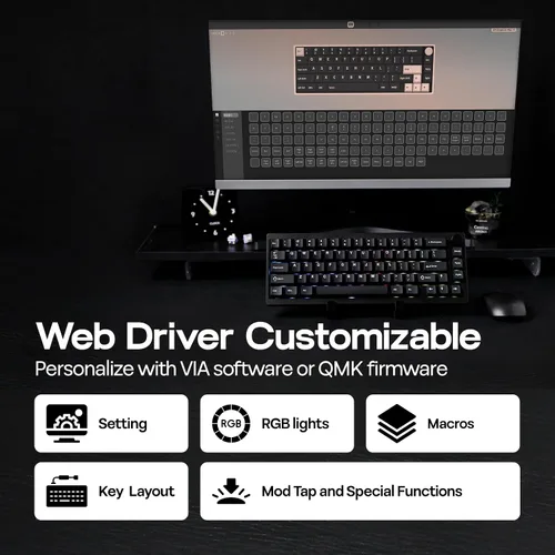 Vista 7 de EPOMAKER P65 QMKVIA - Teclado inalámbrico de aluminio para juegos, montaje en junta, Bluetooth2.4GhzUSB (A a C), intercambiable en caliente, N-Key