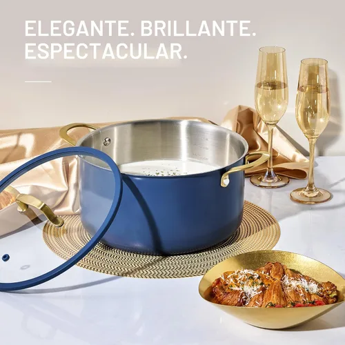 Vista 5 de CAROTE Olla de 7,6 l completamente revestida de acero inoxidable de tres capas con tapa, olla de cocina, olla de sopa, capa exterior de cerámica Azul