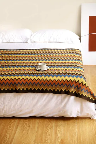 Vista 4 de Manta de punto texturizado con borlas de 51.1 x 94.5 pulgadas, a rayas para sofá, silla, cama, cama, ligera y suave