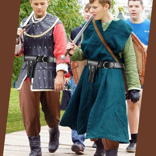 Vista 7 de 3 unidades de pantalones pirata renacentista para hombre, para Halloween, medievales, pirata, con bandas de tobillo, cinturón vikingo para pirata