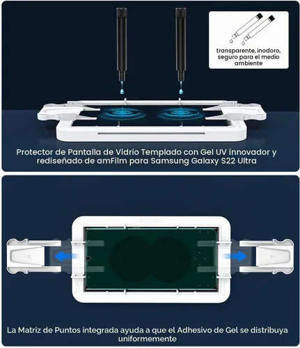 Vista 4 de amFilm Protector de pantalla de vidrio templado curvado 3D para S22 Ultra Samsung Galaxy 5G de 6.8 pulgadas, totalmente compatible con escáner