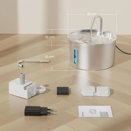 Vista 9 de Fuente de agua para gatos de acero inoxidable: Fuente para gatos de 2,2 L para beber - Fuente de agua automática para mascotas para gatos
