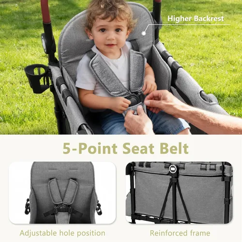 Vista 6 de Kinder King Cochecito Wagon para 2 niños, ruedas que absorben los golpes Gris