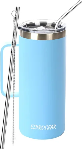 Vista 14 de Ezprogear Taza de café de acero inoxidable de 32 onzas con aislamiento y asa, tapa (32 onzas, taza rosa clavel) Vaso aislante, con asa, con tapa