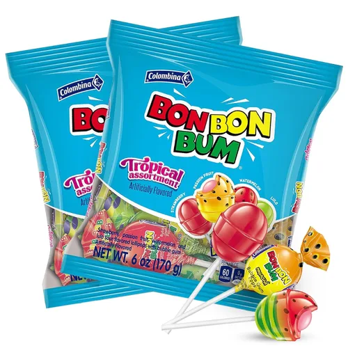 Vista 10 de Colombina Bon Bon Bum - Paletas con centro de chicle, sabor a explosión de bayas, paletas surtidas envueltas individualmente, golosinas